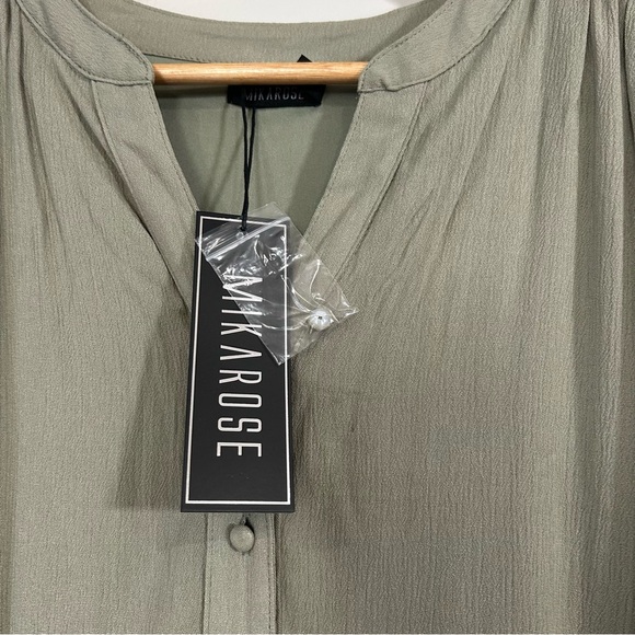 Mikarose Sage Green Tiered Midi Dress Large Rayon Short Sleeve Button Front NWT - Picture 4 of 9